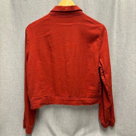 Ci Sono-Linen Collection Button Down Long Sleeve Crop Top Burnt Orange Women's L - Picture 6 of 12
